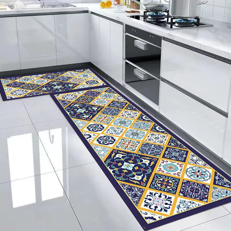 Kitchen Mat Bohemian Oil and Water Absorbent Wipeable Washable Dirt-Resistant Foot Mat Kitchen Mat Rug
