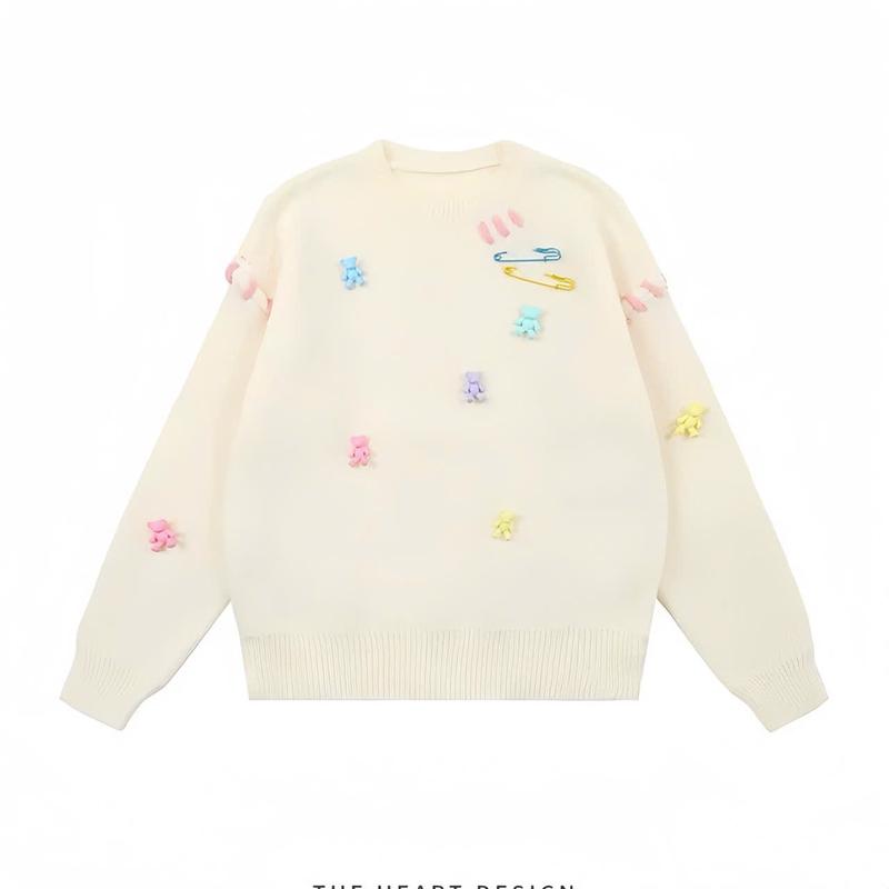 Áo Len Kiểu Cho Nữ Dài Tay KÈM CHARMS Cài,Chất Len Dệt Kim From Rộng Dáng Dài.Phong Cách Hàn Quốc Dễ Thương,Có 3 Màu,Huyền Thanh Shop Women Kem aolen hanquoc Top áolen quang Khuy Băng Cài