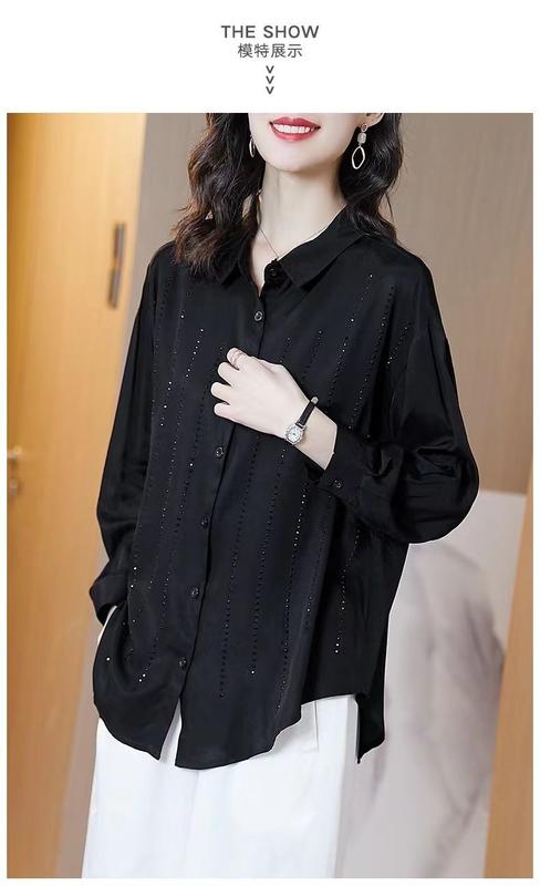 Product Introduction of Black High-End Shirt for Women Spring and Summer New Fashionable Long Sleeve Loose Temperament Shirt Design Sense Niche Top 10