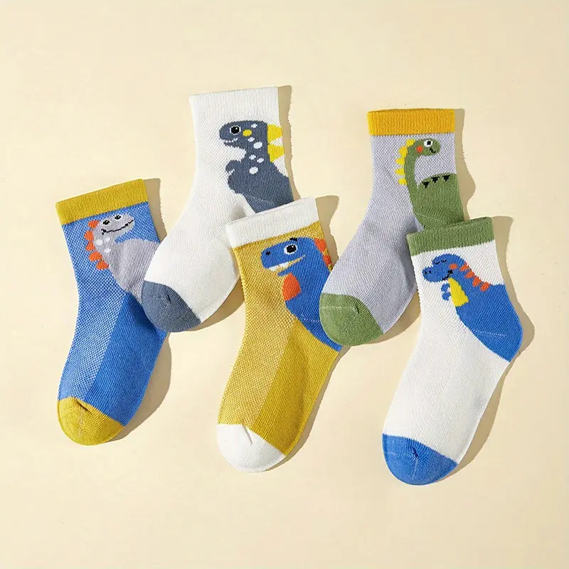 5Pairs Cartoon Baby Boys Girls Sock Children Spring Autumn Cotton Sock Cute Dinosaur Print Kids Middle Tube Socks