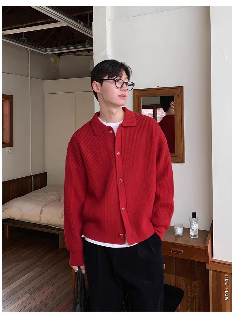 Product Introduction of Áo Khoác Cardigan Len, Màu Xanh Lá Đậm Trơn Cổ Polo, Dáng Rộng Vừa Vặn, Thoải Mái, Mặc Mùa Thu Và Mùa Đông, Phong Cách Hàn Quốc, Thời Trang Nam, Trang Phục Thường Ngày 13