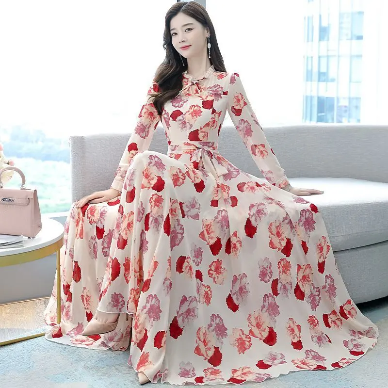 Pakaian Baru untuk Ibu Panas, Slim Fit, Gaya Korea, Lengan Panjang, Labuh Besar, Sifon Musim Sejuk, Ketibaan Baru Casual Dresses