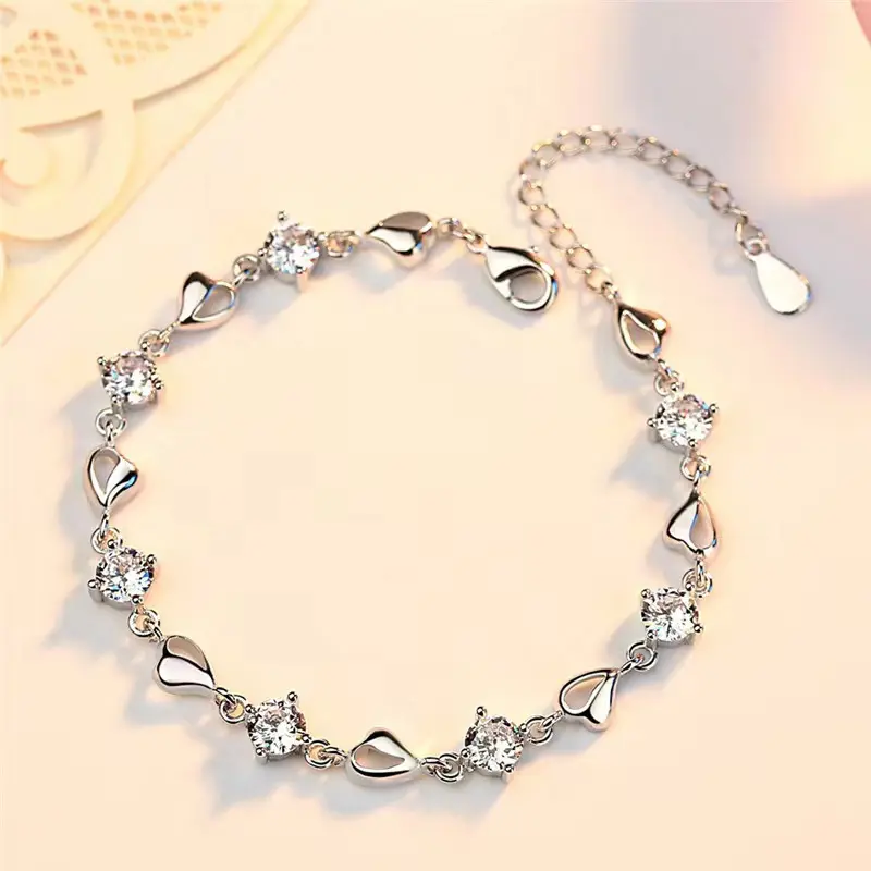 1pc 925 Silver 3.5 Carat Moissanite Heart Bracelet, Elegant Romantic Jewelry Gift for Women 1