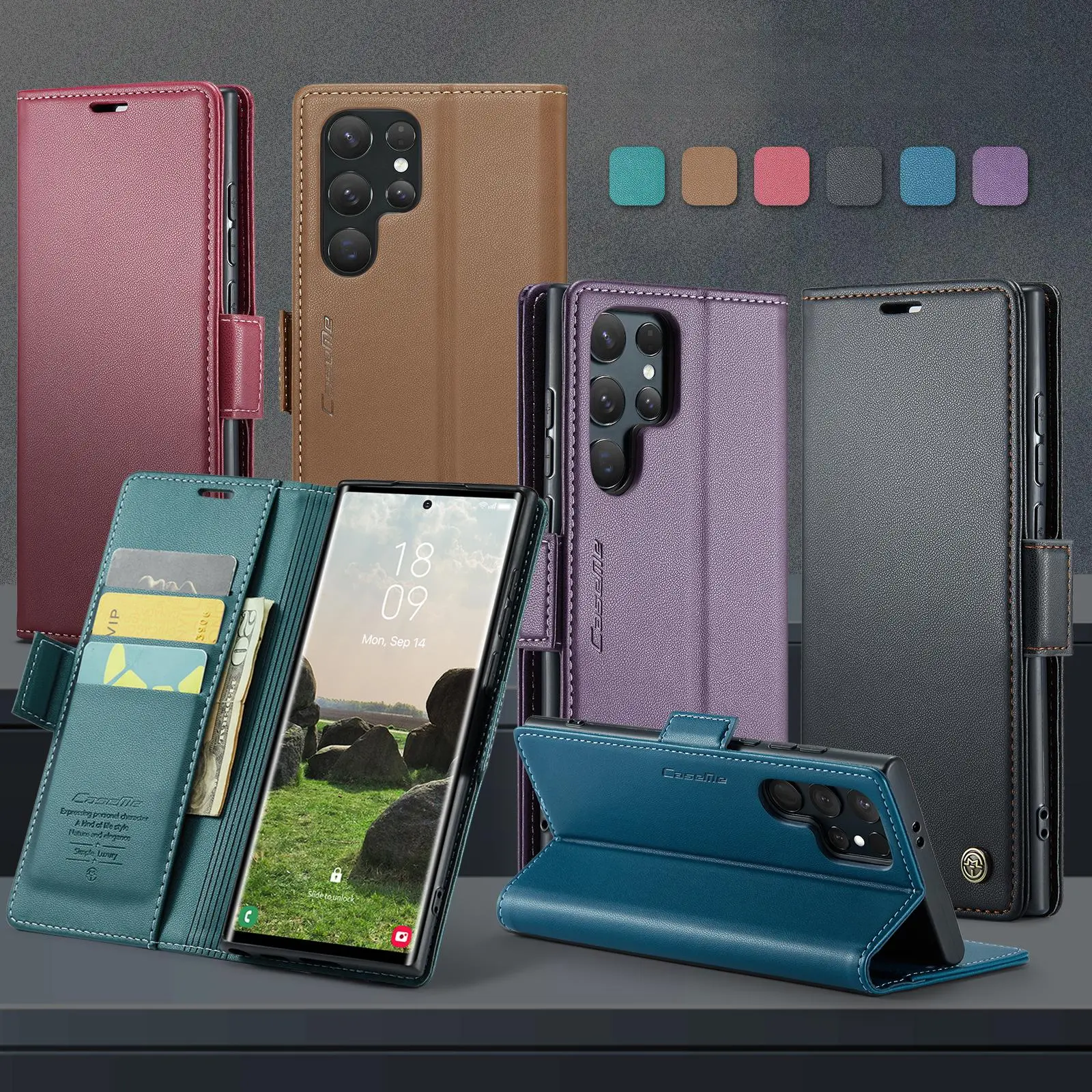 Cellphone Casing For Samsung Galaxy S24 ultra S23 plus S23FE S22 Leather Mobile Cover Luxury Magnetic Card Holder Wallet Flip Phone Case