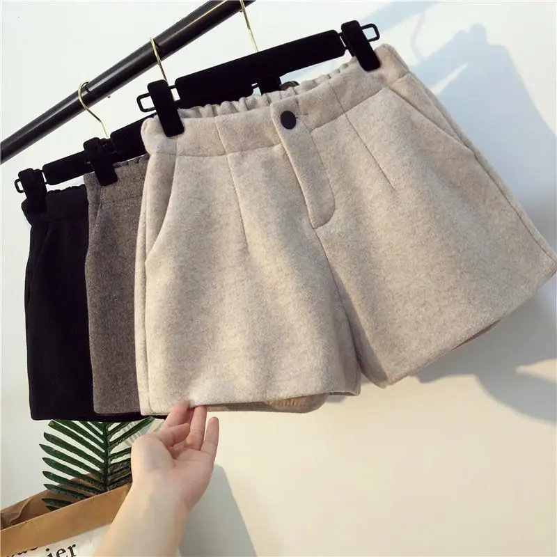 Quần Dài Đùi Len Dày, Dành Cho Nữ, Phong Cách Hàn Quốc, Dáng Rộng Vừa Vặn, Cạp Cao, Quần Ống Rộng, Thường Ngày, Dễ Phối Đồ Áo Mặc Bên Ngoài Quần, Hàng Mới Về Thu Đông 2024 Women Màu Đen