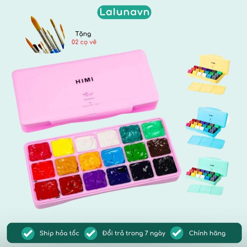 Màu Gouache HiMi dạng thạch bộ 18/24 mầu Lalunavn - B76