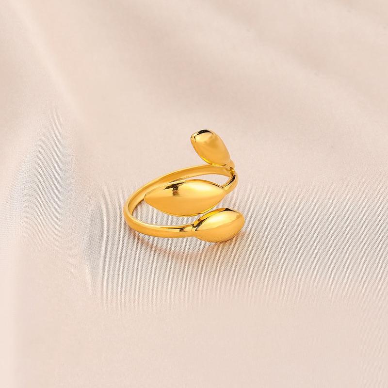 Product Introduction of New Simple Niche Design Stainless Steel Leaf Open Titanium Steel Ring Jewelry for Women 2
