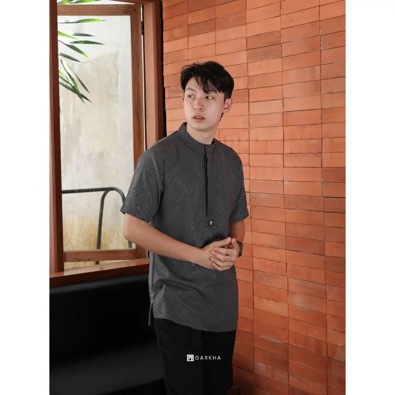 GARKHA Koko Kurta Embos Ethnic Modern Exclusive Cotton Premium Motif Lengan Pendek Thobe Muslim Pria 5