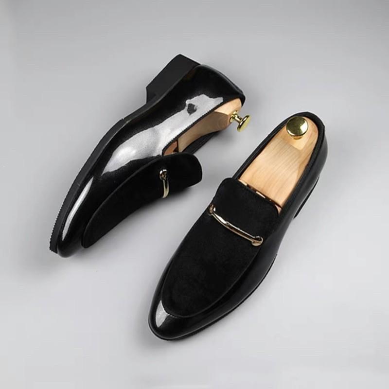 G09 Giày lười nam kết hợp da bóng và da nỉ Nhung giay nam