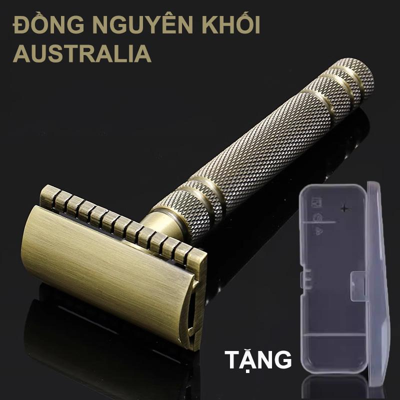 Dao cạo râu cho nam giới Vintage đồng nguyên  khối - Tặng 10 lưỡi dao Platinum cao cấp dao bàn cạo râu cho nam