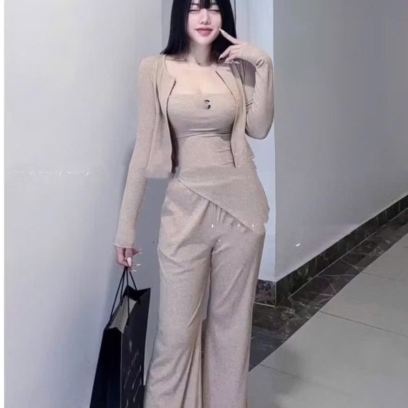 Set 3 Món Áo Cúp Ngực ChanLe Phối Quần Ống Loe Kèm Khoác 3 Màu Siêu Hot Kem Women Nữ Top 2