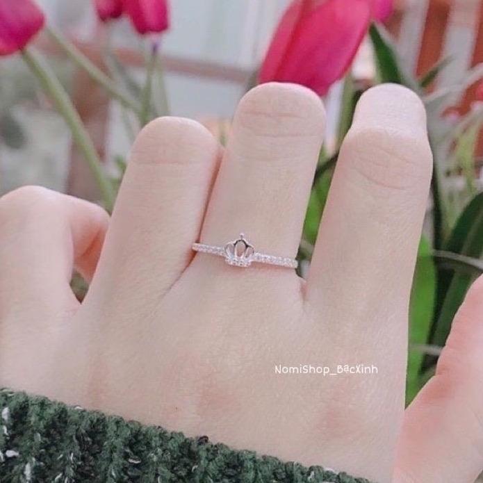 Nhẫn bạc ta vương miện MAINOMI nhỏ 2 kiểu viền xinh xắn