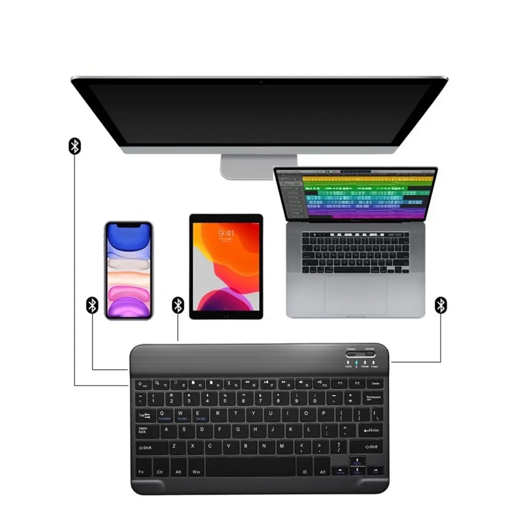 Mini Wireless Bluetooth Keyboard Slim Thin Design Untuk Windows / Android / iOS / PC