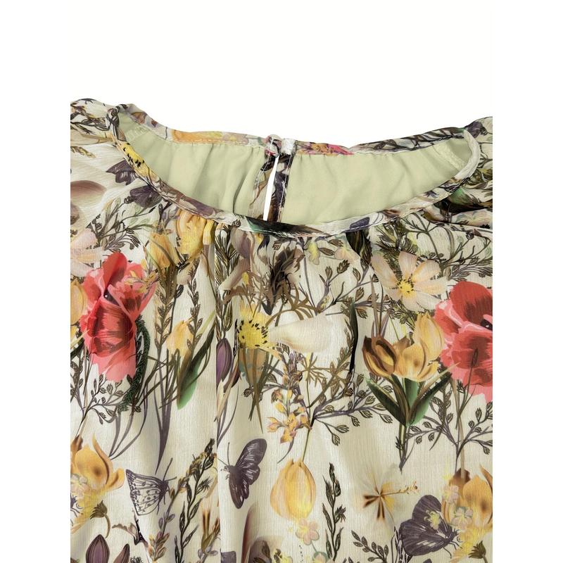 Elegant Floral Print Long Sleeve Kaftan Dress - Casual Polyester Maxi with Tie-Waist Detail, Machine Washable - Perfect for All Seasons 6