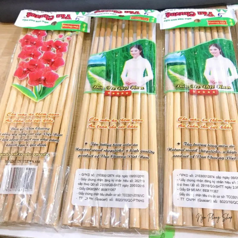 Combo 3 vĩ đũa tre trơn Văn Chương. Đũa tre cao cấp Văn Chương. Màu tự nhiên không sử dụng màu nhuộm đũa  buông 0