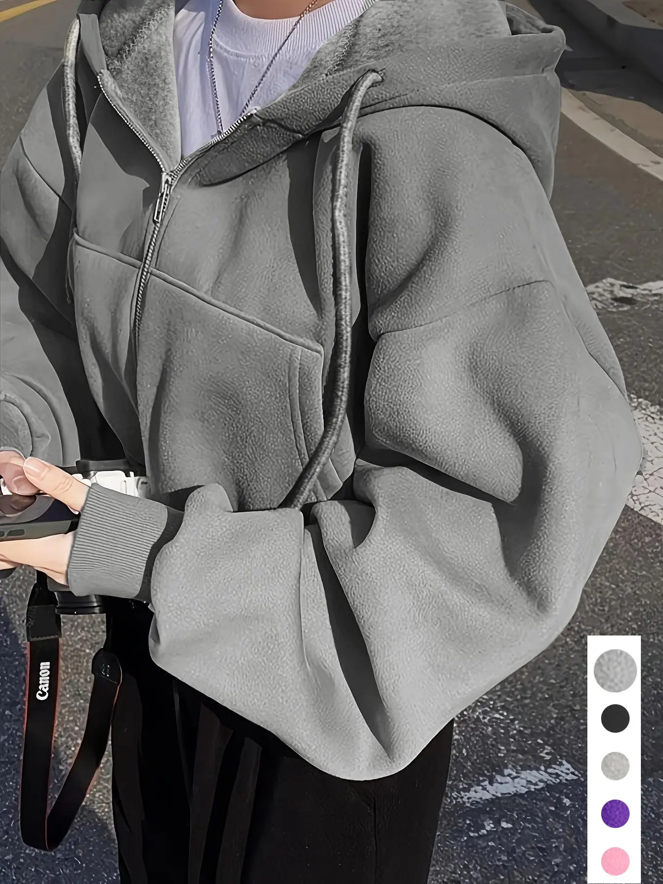 Women's Solid Drawstring Drop Shoulder Zip Up Hooded Coat, Casual Long Sleeve Pocket Outerwear for Fall & Winter, Yoga Hoodie, Women's Clothes for Daily Wear, Rave Coat