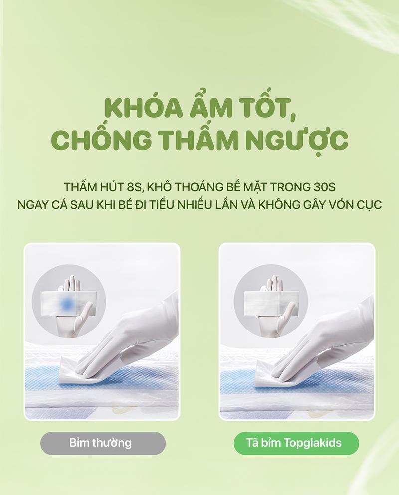 Product Introduction of (TẶNG 100 MIẾNG LÓT THẤM SỮA) 1 BỊCH Tã Bỉm Topgiakids pH<7 an toàn cho da bé, mềm mại, mỏng nhẹ, chống tràn tối đa tặng 100 miếng lót thấm sữa và kèm 2 miếng dùng thử (TDN) 13