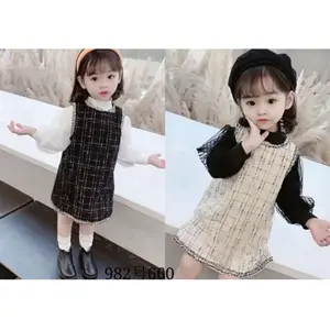 (SIZE 6BULAN,1,2,3TH) DKFA-DRESS 2IN1 TWEED HITAM PUTIH DAN KREM