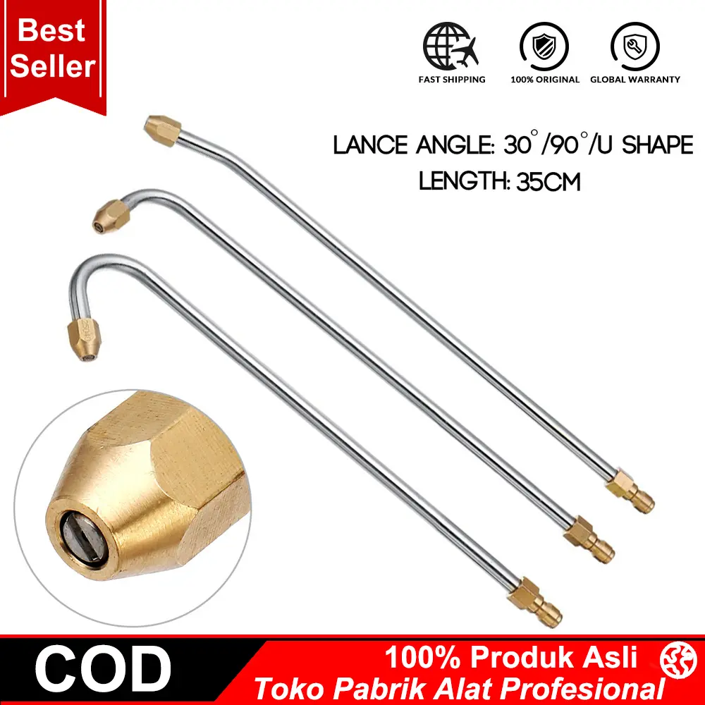 Extension Spray Wand 35cm Multi Sudut 30°/90°/U untuk Mesin Cuci Tekanan Quick Connect 1/4"
