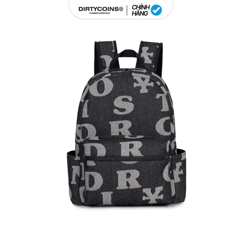Balo DirtyCoins Letters Monogram Denim Backpack - Black Đeo Vai 0