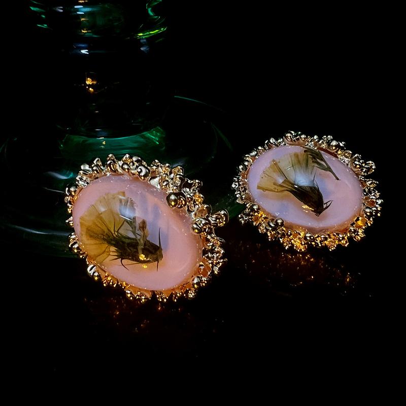 3 Pairs of French Ancient Amber Dried Flower Hot-Sale Earrings Combination Link Original Niche Gold Plated S925 High-Grade Earrings 2