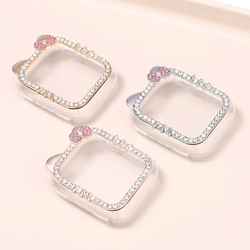 Luxury Cute Kitten Cat Diamand Watch Case For Apple Watch 10 9 8 7 6 SE 5 Korean Girl Clear Cover For iwatch 45mm 46mm 44mm 41mm 40mm
