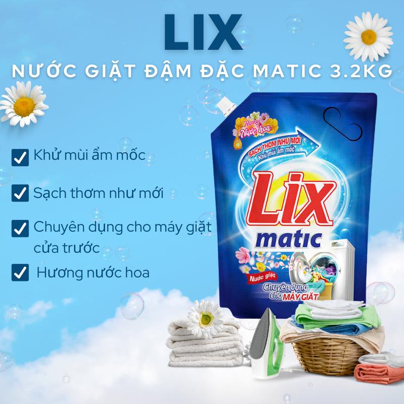  Nước Giặt LIX Matic Hương Nước Hoa Túi 3.2KG  Bao Bì Mới  Làm Sạch Nhanh Khử Mùi Ẩm Mốc  - Chuyên Dụng Cho Máy Giặt - Lixco Việt Nam 