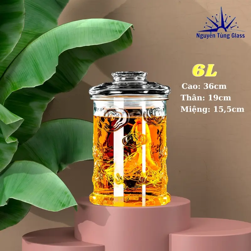 Bình Ngâm Thủy Tinh Dáng Trụ Có Hoa Văn Rồng 6 Lít  ( DUNG TÍCH THỰC 5.2 LÍT ) 4
