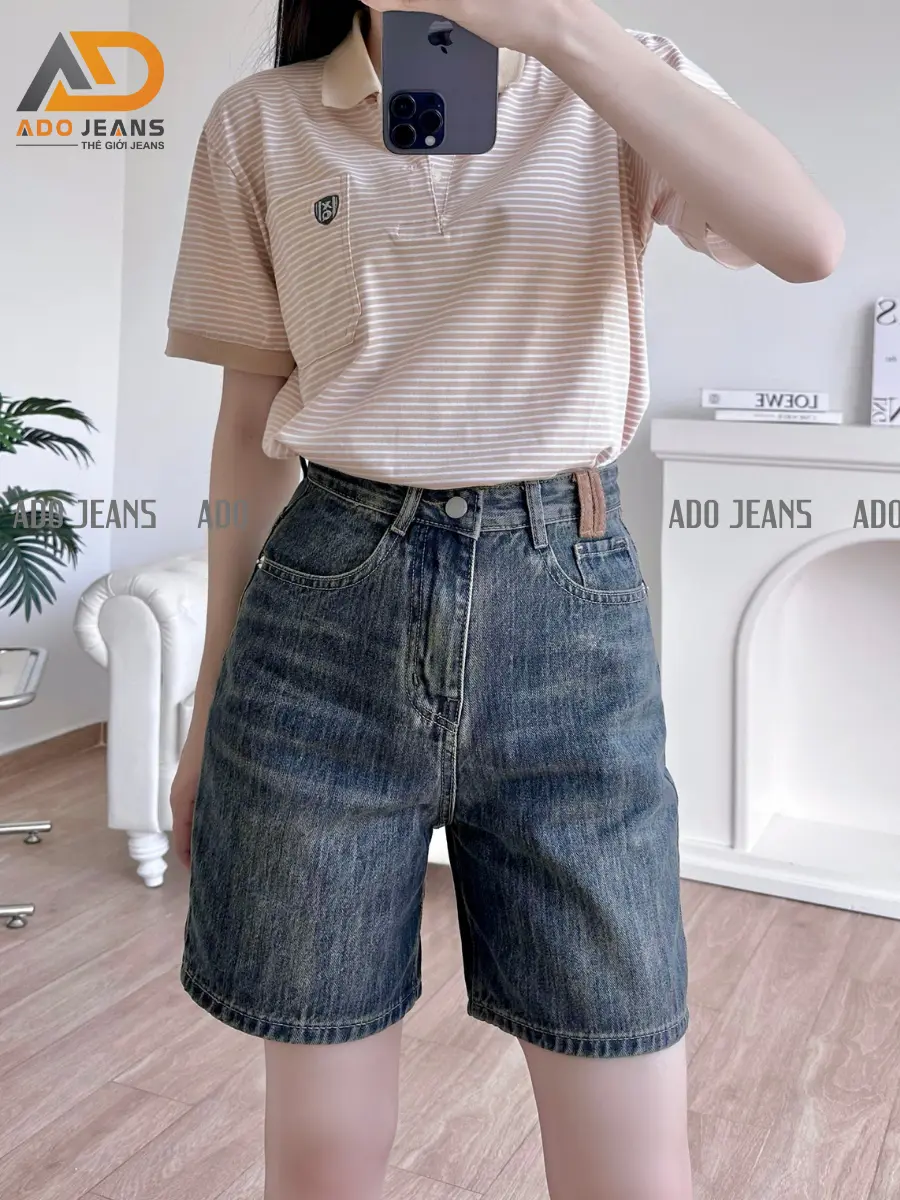 Quần short Jeans  nữ cạp cao dáng suông basic chuẩn form tôn dáng -chất Jeans bò cao cấp có bigsize