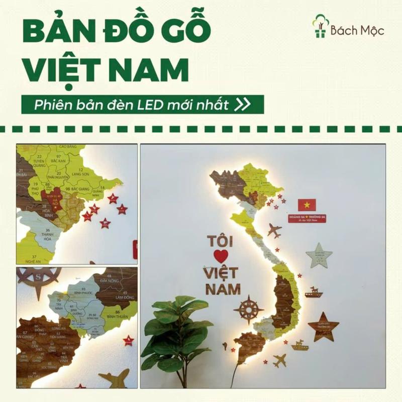 [Bản Led] Bản đồ gỗ Việt Nam đầy đủ Quần đảo Hoàng Sa và Quần đảo Trường Sa trang trí cho lớp học, văn phòng, nhà cửa sản xuất tại Bách Mộc  Phòng Trang Trí Nhà Treo Tường decor, đã update biển số xe. Decor Phòng