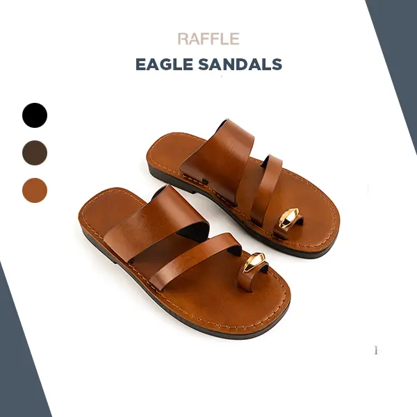 Dép Da Nam Xỏ Ngón Raffle Eagle Sandal Brown Đệm Lót Da Bò Thật Bảo Hành 1 Năm
