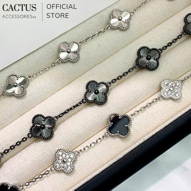 Lắc tay Unisex nam nữ Titan 316L Cỏ 4 lá xà cừ đính đá, vòng tay Four Leaf Clover Cỏ Bốn Lá May Mắn