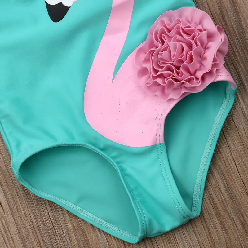 Đồ Tắm Cho Nhỏ Gái, Không Tay, Cổ Tròn, Áo Jumpsuit Quần Bơi Ôm Sát Đáy Tam Giác, Họa Tiết Hồng Hạc & Hoa, Thích Hợp Cho 6M-5Y 6