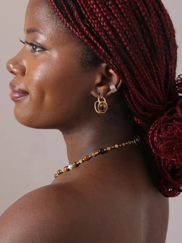 Genuine Semi Hoop Earrings in Tiger's Eye 5