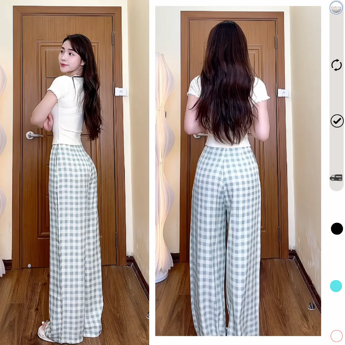 (HQCC) Quần kẻ ống rộng chất mềm mát khoá sau | BigBuy360 - bigbuy360.vn