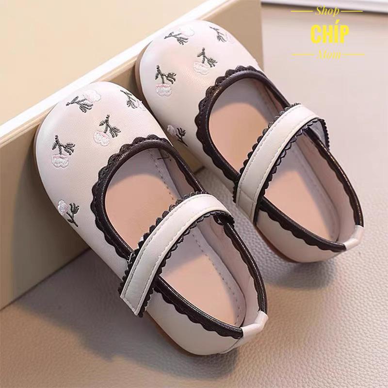 V795 giày búp bê bé gái giày bệt cho bé thêu hoa mềm êm chân chống trượt đen trắng nâu cho bé từ 1 tuổi MG Baby