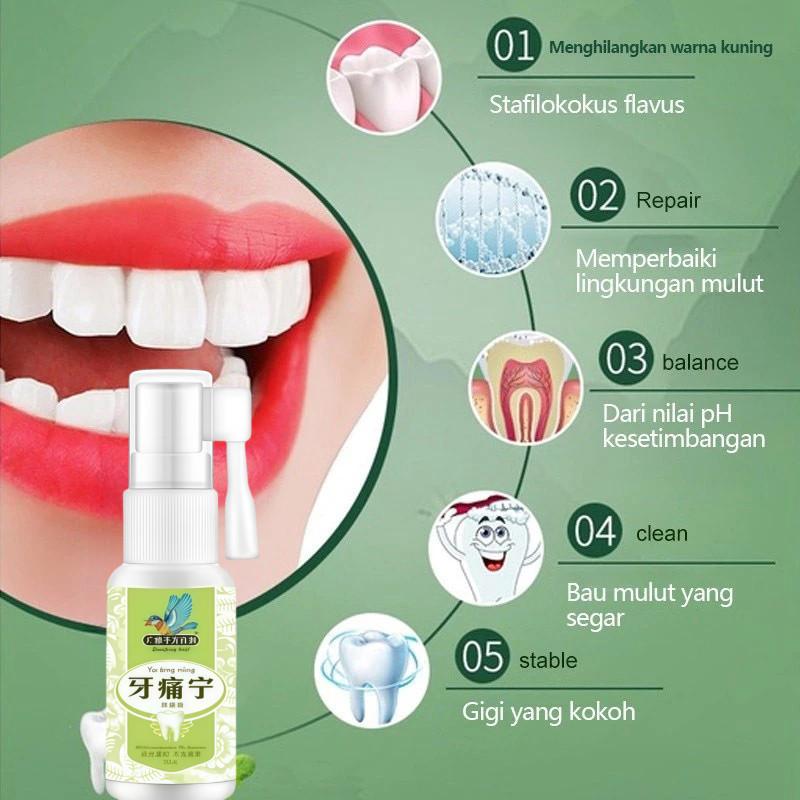 Obat Sakit Gigi Spray 20ml - Semprotan Herbal untuk Sakit Gigi & Gusi Bengkak - Pereda Nyeri Instan & Pembersih Gigi - Halal & Badan POM 2