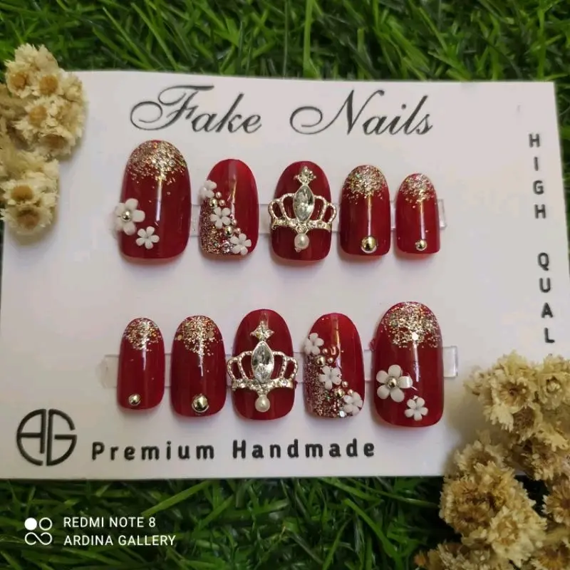 KUKU PALSU NAIL ART / KUKU PALSU MAROON/ FAKE NAIL FREE LEM TAHAN LAMA/KUKU PALSU PENGANTIN Nail Art Polish 5