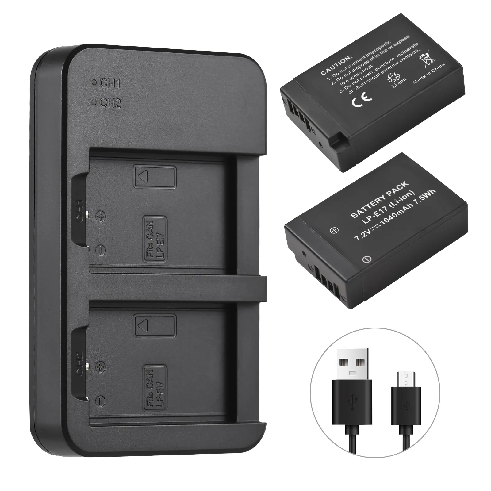 Camera LP-E17 Battery at Charger Kit na may 2-Slot Battery Charger + 2 LP-E17 Baterya + USB Charging Cable para sa Canon EOS Rebel SL2/SL3/T6i/T6s/T7i/M5/M3/M6/M6 mark2 /77D/200D /250D/750D/760D/800D/8000D RP digital SLR camera