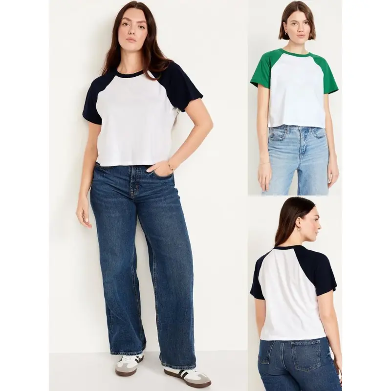 Kaos Wanita Lengan Pendek Bahan Cotton EveryWear Crop Raglan T-Shirt - 8241