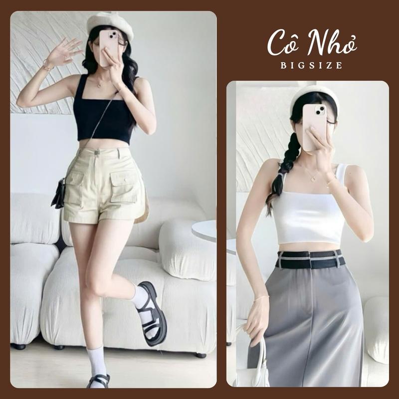  Áo hai dây bản to bigsize nữ dáng croptop chất thun gân lạnh co giãn thoải mái có mút - G248 