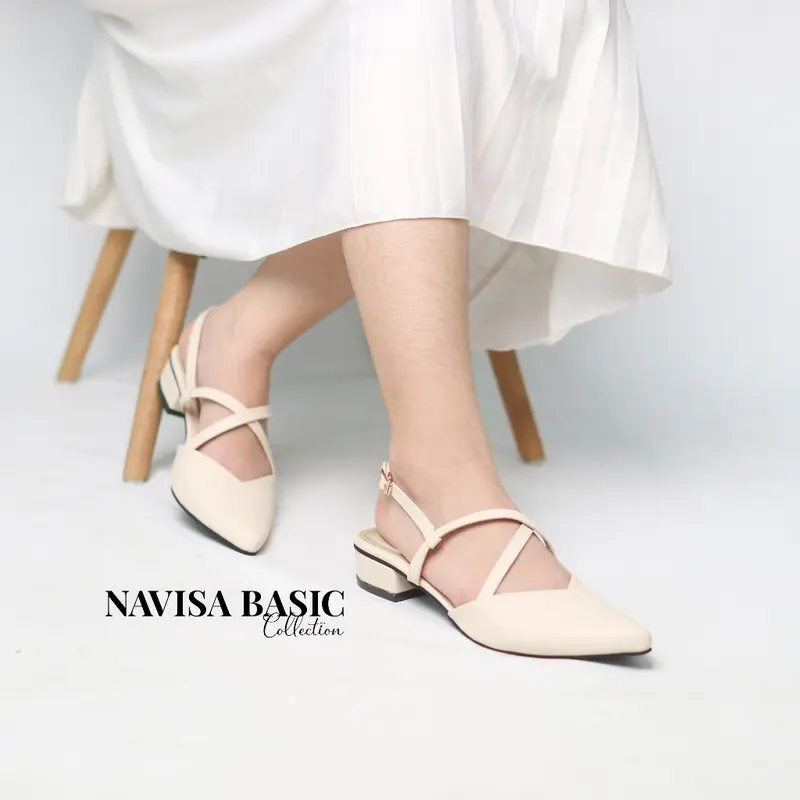 Mules Wanita Heels / Hak 3 Cm Motif tali Sepatu Sandal Wanita Flatshoes Navisa Basic Collection vivi nici Damelia fleksibel elegan antiselip liburan 8