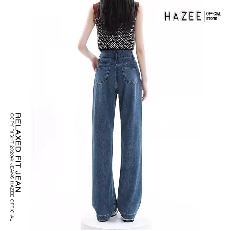 Quần Jean Xanh Cạp Cao tôn dáng HAZEE cao cấp - Quần Jean xuông hách dáng Pants Nữ Denim Thanh lịch Button Casual L Women Lưng Cao quần  jeans 8