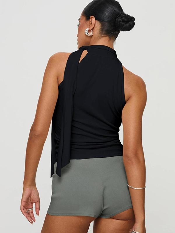 Women's Solid Knot Design Mock Neck Tank Top, Casual Sleeveless Top for Summer, Women's Clothing for Daily Wear 7