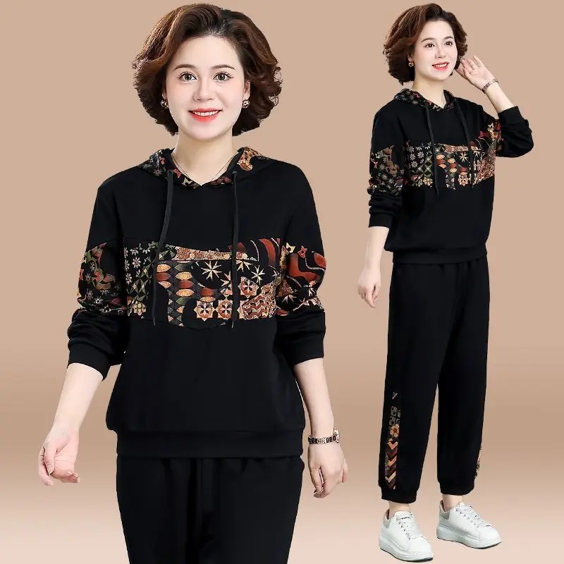 Bộ Đồ Quần Áo Thể Thao Cho Mẹ TRUNG NIÊN, Áo Nỉ Thường Ngày Hàng Mới Về, Thích Hợp Cho Phụ Nữ TRUNG NIÊN Và Cao Tuổi, Áo Phong Cách Phương Tây, Mùa Xuân Và Mùa Thu, Năm 2024