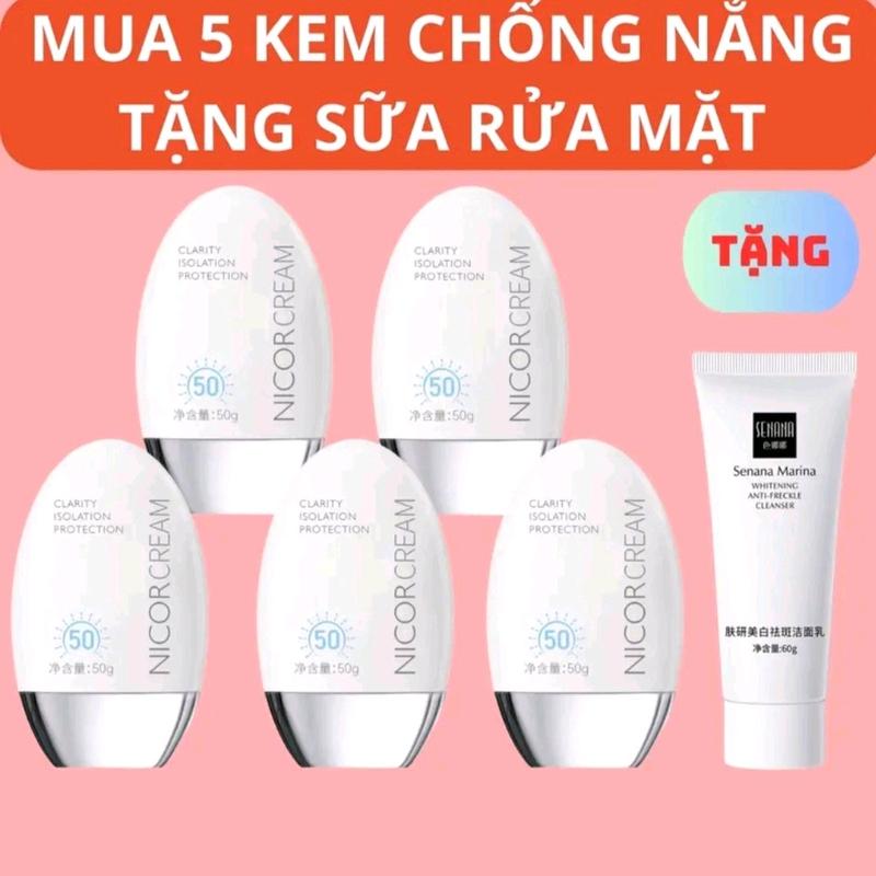  Combo 5 Tuýp Kem chống nắng NICOR 50g tặng 1 túyp sữa rửa mặt Senana bảo vệ da với SPF 50+ PA++++ giúp da sáng rạng rỡ A216 