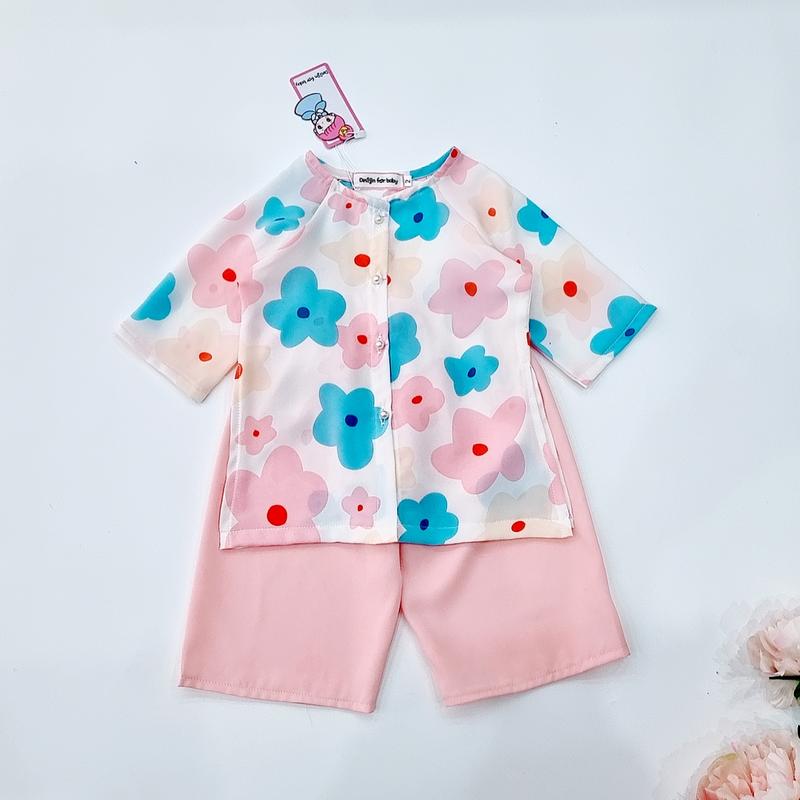 Bộ Bà Ba Hoa Đào Cho Bé Gái Đủ Size 5-18kg Chất Latinh Phối Quần Mango Cao Cấp Màu Hồng Ngọt Ngào