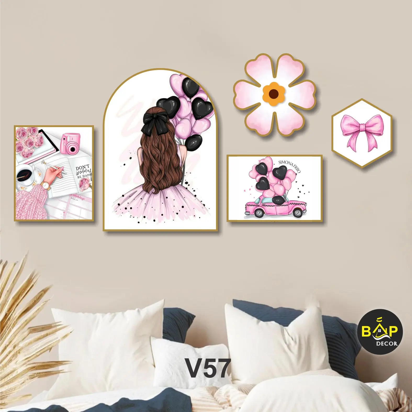25 Mẫu tranh cô gái và bong bóng decor phòng hiện đại, phong cách đơn giản và vintage trang trí ấm áp cho phòng ngủ phòng khách, tranh dán tường, tranh treo tường, decor tường Bắp Decor