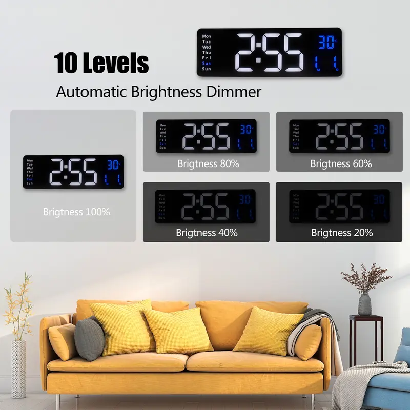 Đồng Hồ LED Điện Tử Treo Tường Màn Hình Lớn 16Inch Điều Khiển Từ Xa Đa Chức Năng Decor Phòng 7