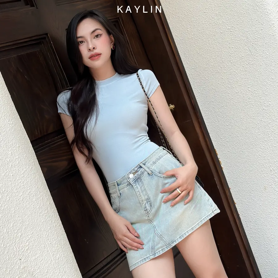 Áo thun trơn nữ basic chất thun gân form ôm body cổ Tròn phong cách thoáng mát KAYLIN - N2116 Women Top Voan | BigBuy360 - bigbuy360.vn